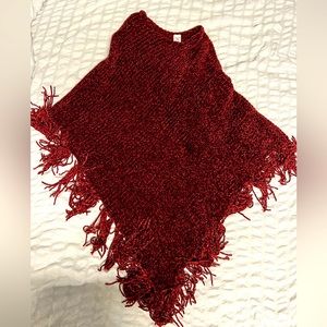 HAPPY HOLIDAYS! Wine Red Burgundy Poncho Sz Large